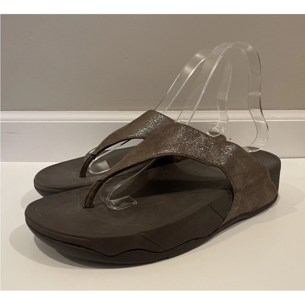 FitFlop Lulu Leather Thong Sandals Womens 7 Wedge Toepost Slip-On T-Bar EUC